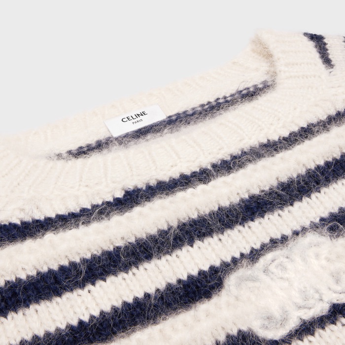 Shop (Women) CELINE  Striped Loose Round Neck Knit Sweater Multicolor. 2AM5A743X-01MA