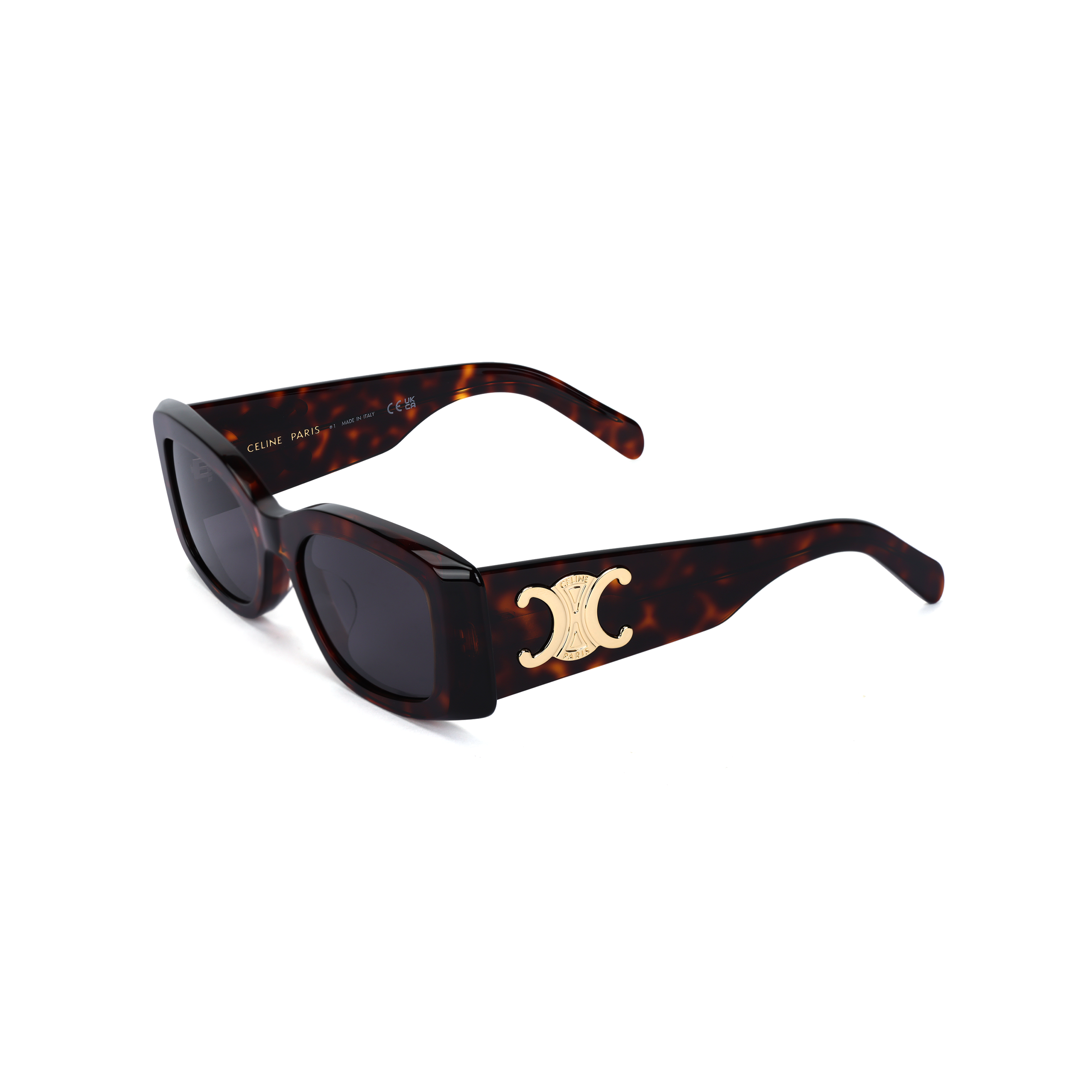 (Women) CELINE  Tortoiseshell Rectangular Acetate Sunglasses with Patterned Temples 4S282CPLB19TR