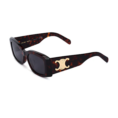 (Women) CELINE Tortoiseshell Rectangular Acetate Sunglasses with Patterned Temples 4S282CPLB19TR