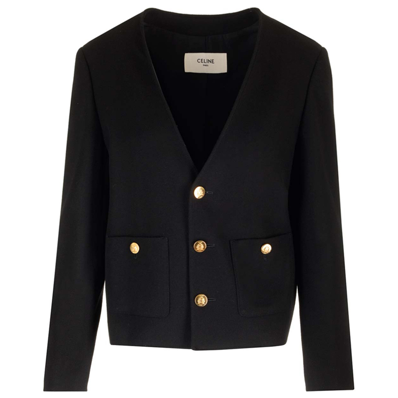 (Women) CELINE  V-Neck Single-Breasted Long-Sleeve Black Jacket 2V43T311T-38NO