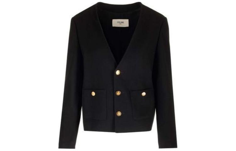 Order (W) Chaqueta Negra de Céline con Cuello en V, Manga Larga y Botonadura Simple. 2V43T311T-38NO