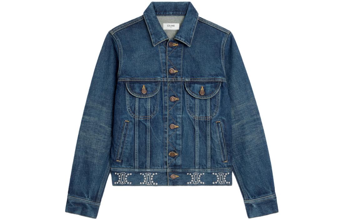 (Women) CELINE  Washed Denim Jacket Blue Single-Breasted Long Sleeve 2Q700107P-08DL
