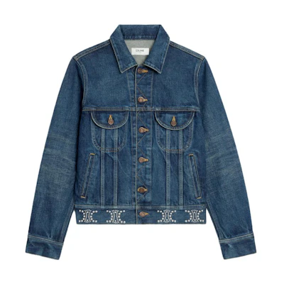 (Women) CELINE Washed Denim Jacket Blue Single-Breasted Long Sleeve 2Q700107P-08DL