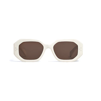 (Women) CELINE White Acetate Irregular Shaped Sunglasses with Logo. 4S255CPLB-01AV