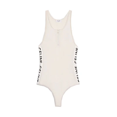 (Women) CELINE White Athletic Knit Zip Bodysuit 2A08V372N-01OW