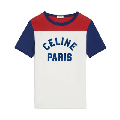(Women) CELINE White Crewneck Letter Color Block Short Sleeve T-Shirt 2X20H671Q-01JG