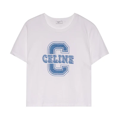 (Women) CELINE White Letter Print Crewneck T-Shirt SS22 Regular Fit 2X897671Q-01EE