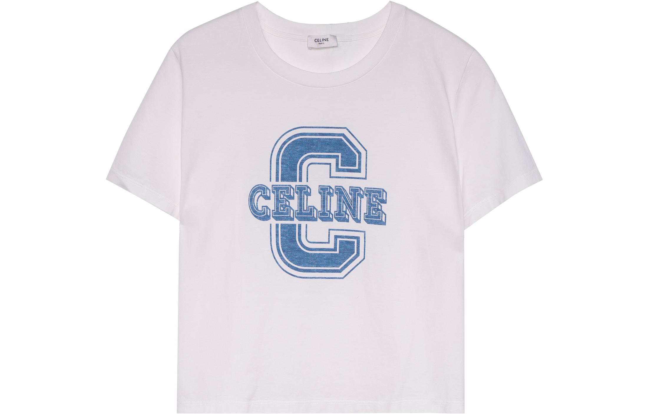Order (W) CELINE Kaos Crewneck Putih Letter Print SS22 Regular Fit. 2X897671Q-01EE