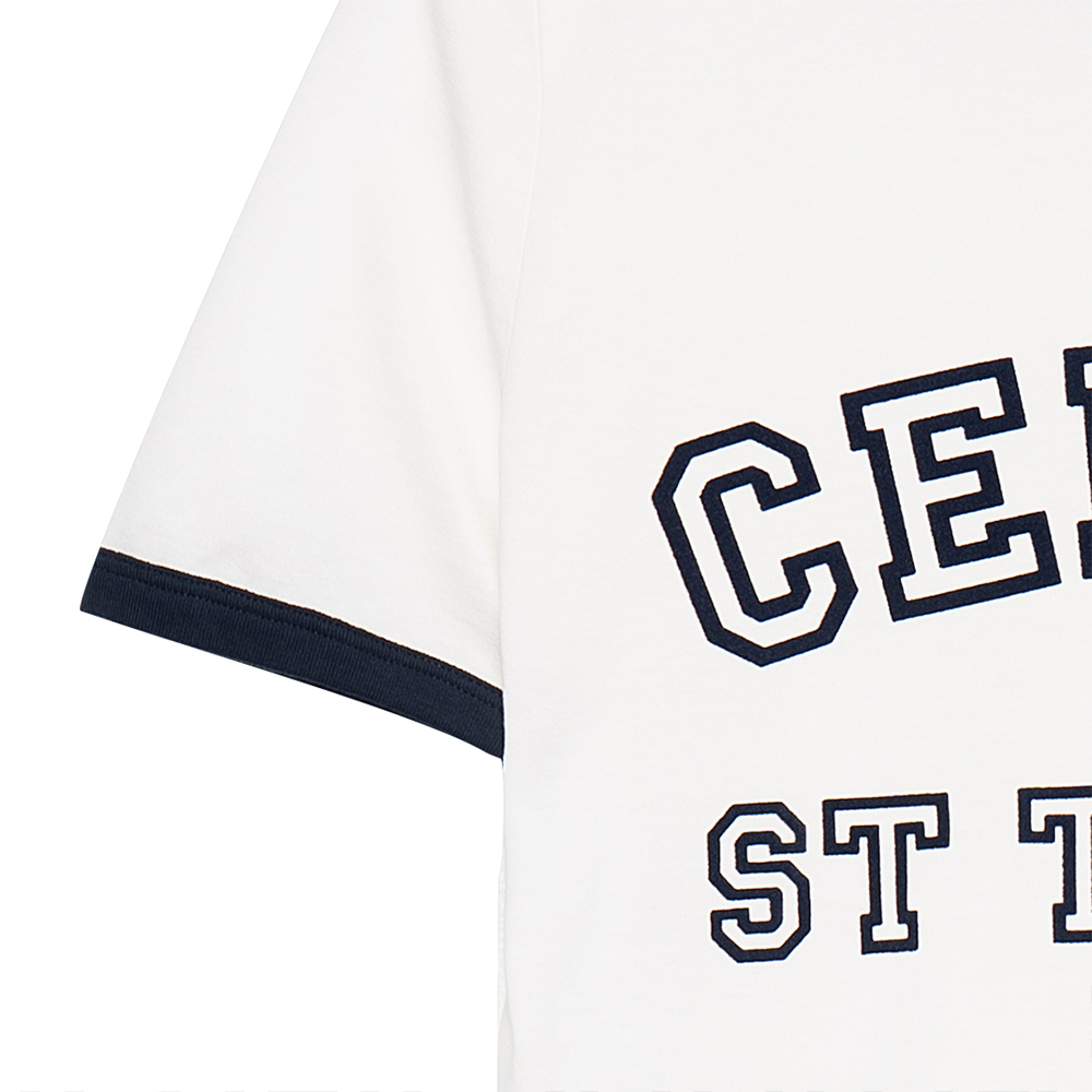 Purchase (W) Camiseta Blanca CELINE con Estampado de Letras Cuello Redondo SS23. 2X774671Q01MA