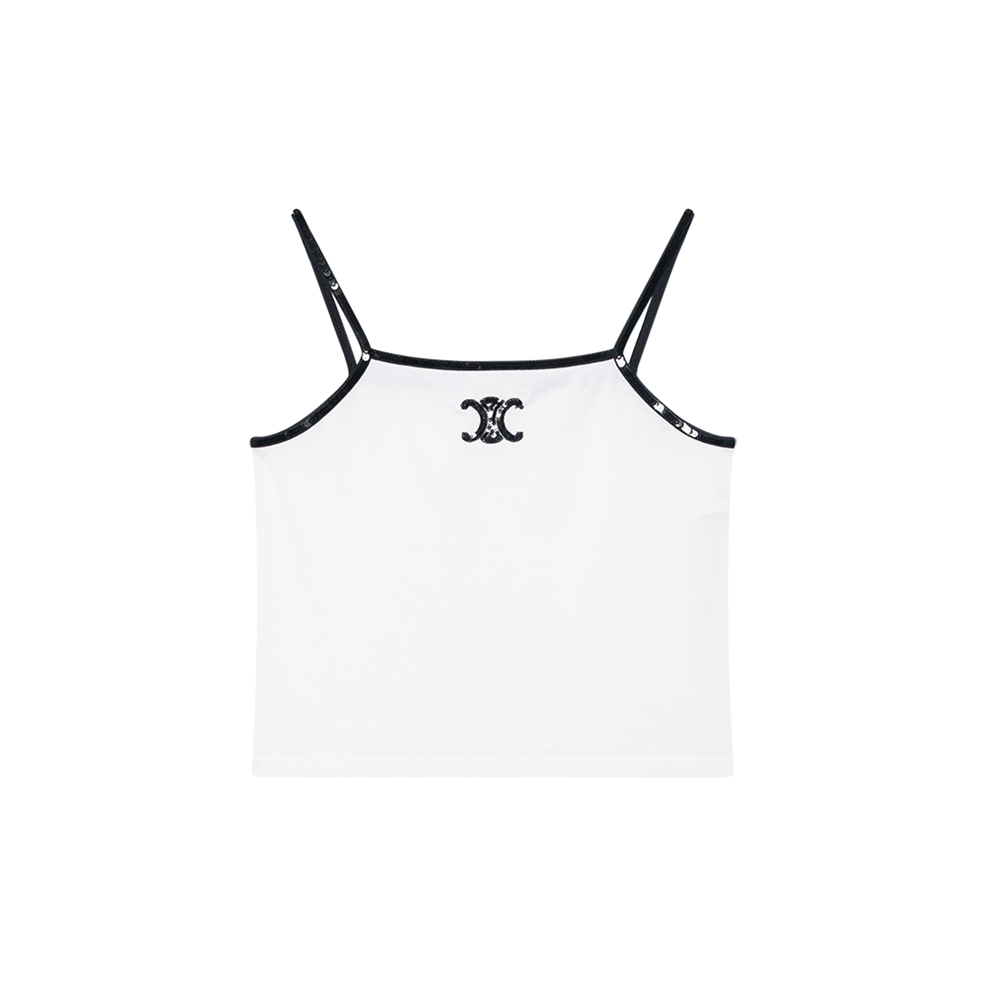(Women) CELINE  White Logo Sequin Embroidered Square-Neck Tank Top. 2X53F671Q-01OB