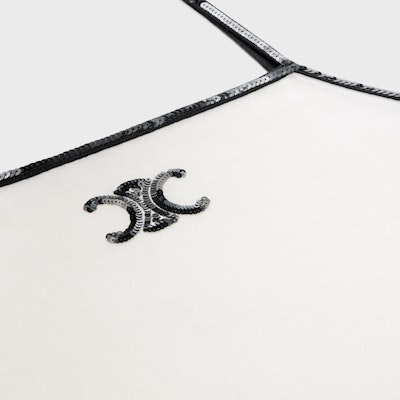 (W) CELINE Camiseta Tirantes Cuello Cuadrado Blanca con Logo y Lentejuelas Bordadas. 2X53F671Q-01OB Shop (W) CELINE Camiseta Tirantes Cuello Cuadrado Blanca con Logo y Lentejuelas Bordadas. 2X53F671Q-01OB