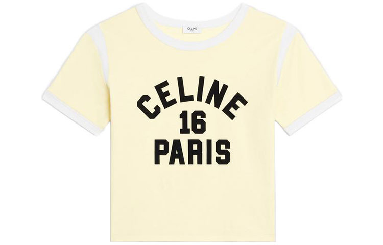 (Women) CELINE  Yellow Logo Print Crewneck Short Sleeve T-Shirt SS22. 2X97A671Q-11PK