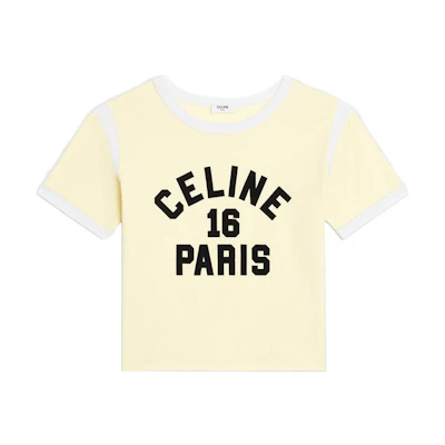 (Women) CELINE Yellow Logo Print Crewneck Short Sleeve T-Shirt SS22. 2X97A671Q-11PK