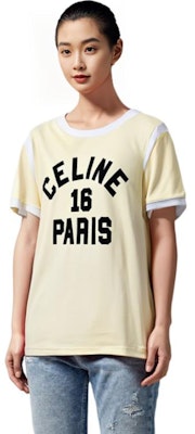 (Women) CELINE Yellow Logo Print Crewneck Short Sleeve T-Shirt SS22. 2X97A671Q-11PK Details for (Women) CELINE Yellow Logo Print Crewneck Short Sleeve T-Shirt SS22. 2X97A671Q-11PK