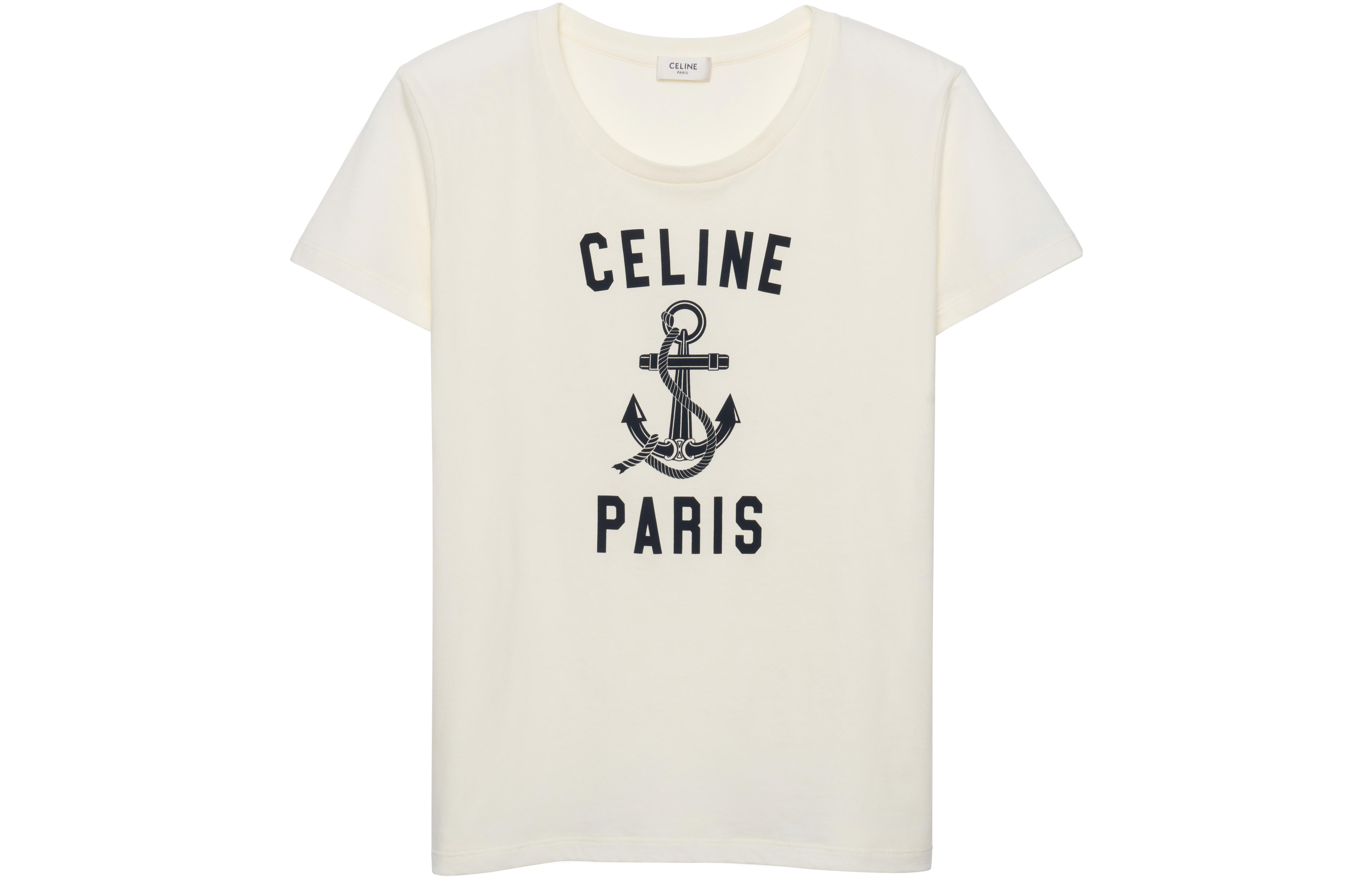 Order (Women) CELINE Anchor Letter Print Crew Neck Casual White T-Shirt. 2X585114L-01BI