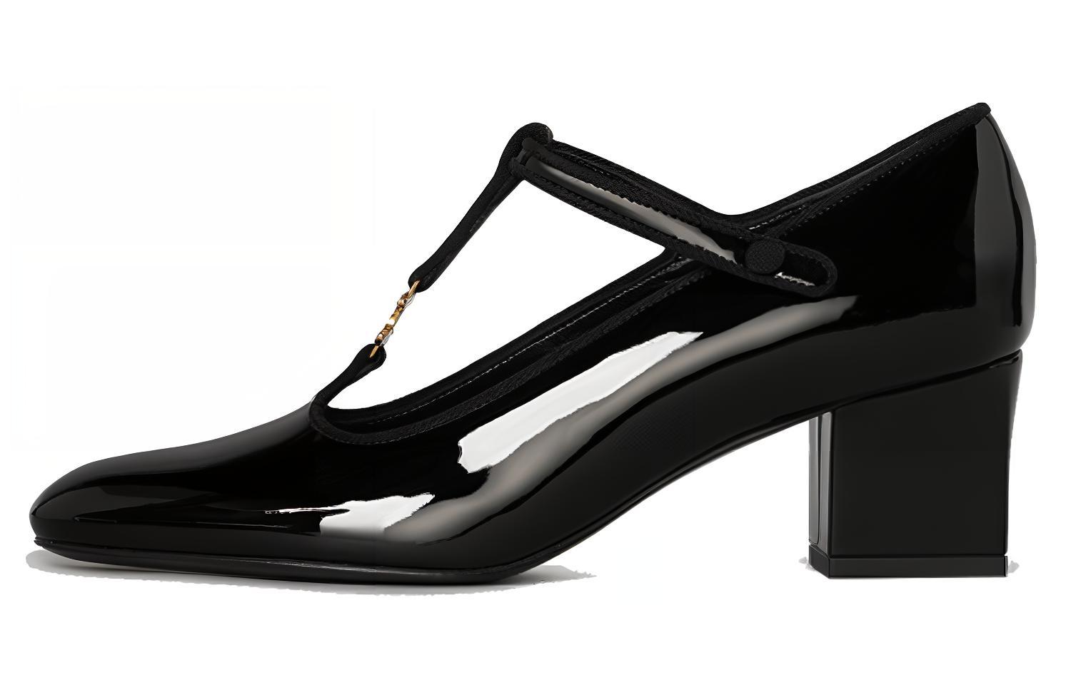 (Women) CELINE Babies T-Strap High Heels 'Black Patent Leather and Striped Grosgrain' 333893321C.38NO