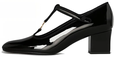 (Women) CELINE Babies T-Strap High Heels 'Black Patent Leather and Striped Grosgrain' 333893321C.38NO (Women) CELINE Babies T-Strap High Heels 'Black Patent Leather and Striped Grosgrain' 333893321C.38NO