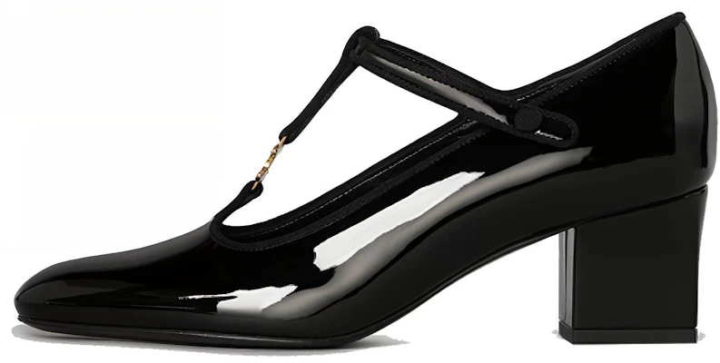 CELINE Babies 牛皮亮漆與橫紋緞面料T字帶高筒鞋 女款 黑色 Buy CELINE Babies 牛皮亮漆與橫紋緞面料T字帶高筒鞋 女款 黑色