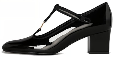 (Women) CELINE Babies T-Strap High Heels 'Black Patent Leather and Striped Grosgrain' 333893321C.38NO (Women) CELINE Babies T-Strap High Heels 'Black Patent Leather and Striped Grosgrain' 333893321C.38NO
