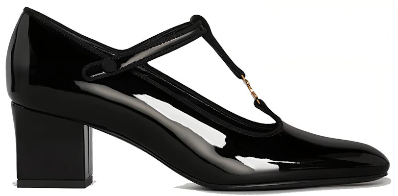CELINE Babies 牛皮亮漆與橫紋緞面料T字帶高筒鞋 女款 黑色 Order CELINE Babies 牛皮亮漆與橫紋緞面料T字帶高筒鞋 女款 黑色