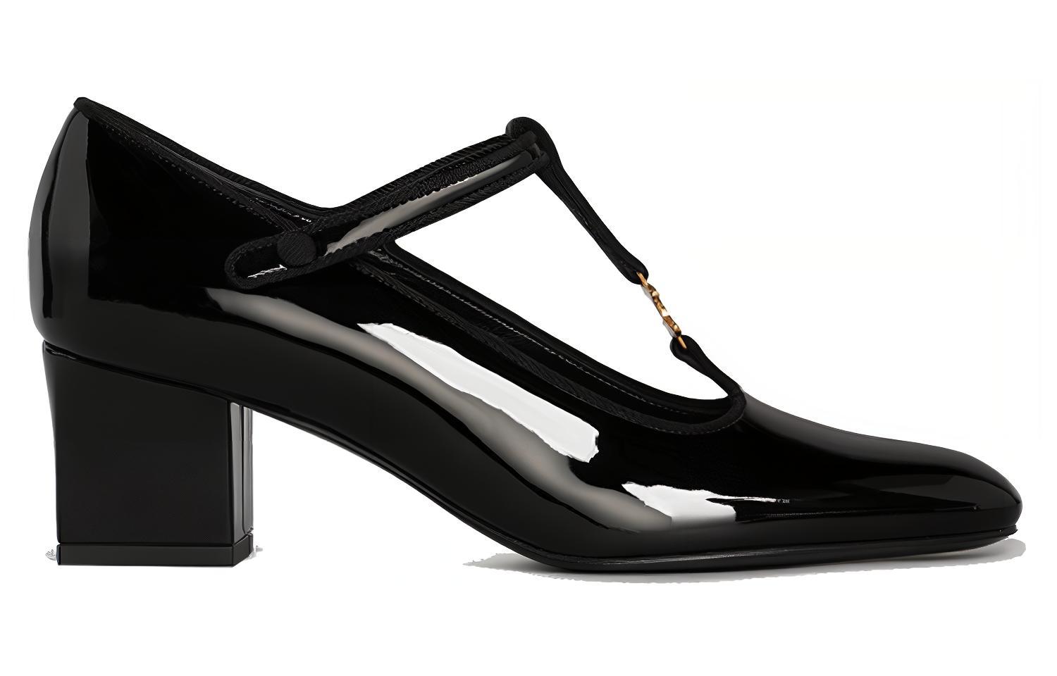 Order (W) CELINE Tacones Altos Babies T-Strap 'Cuero Negro Charol y Grosgrain Rayado' 333893321C.38NO