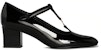 (W) CELINE Babies T-Strap High Heels 'Kulit Hitam Berkilat dan Jalur Grosgrain' 333893321C.38NO