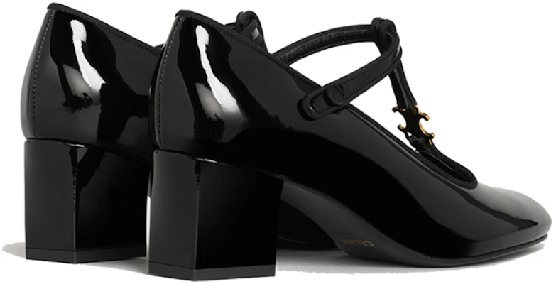 CELINE Babies 牛皮亮漆與橫紋緞面料T字帶高筒鞋 女款 黑色 Shop CELINE Babies 牛皮亮漆與橫紋緞面料T字帶高筒鞋 女款 黑色