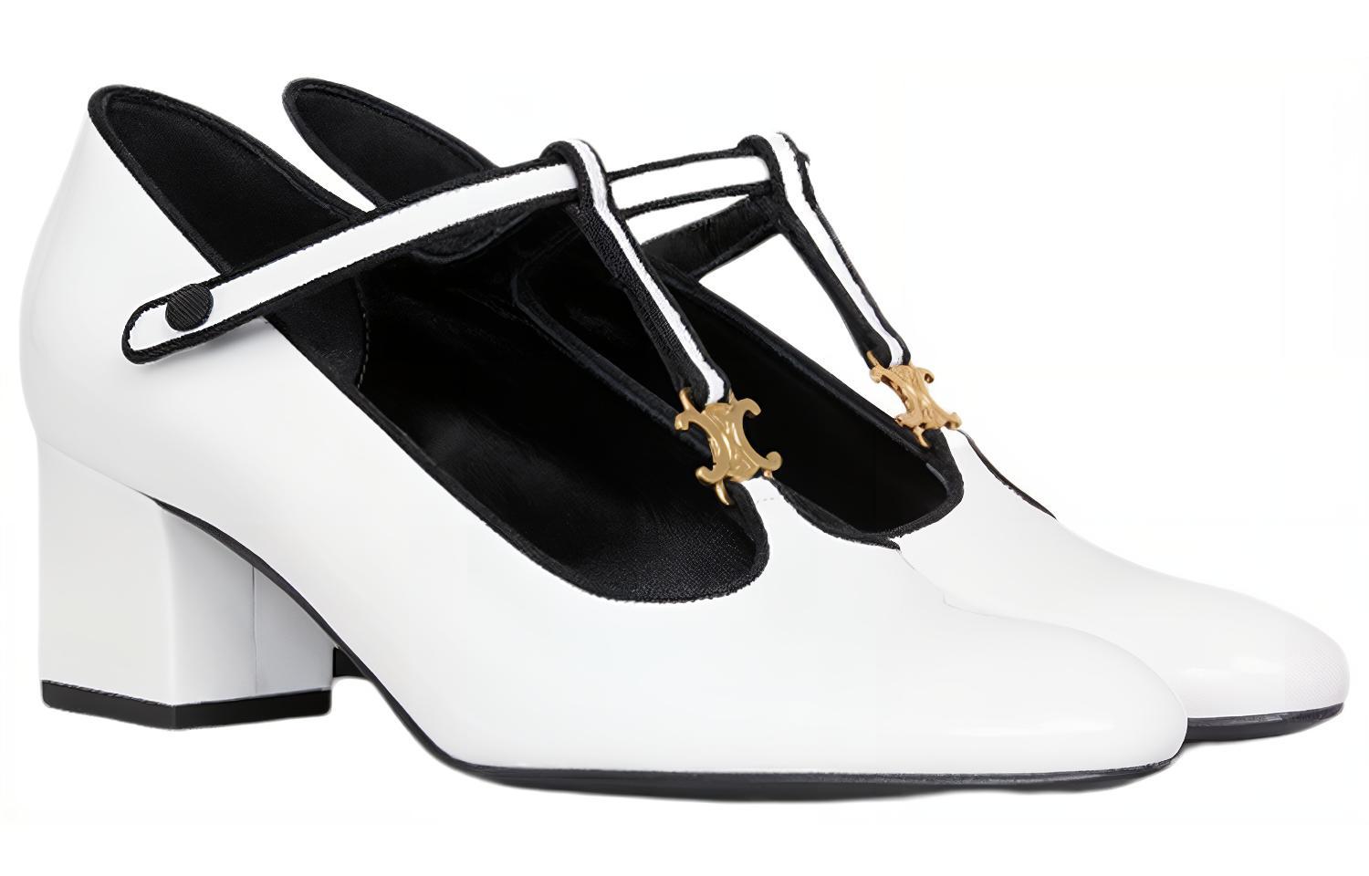 Order CELINE Bables 尖頭粗跟T字帶高跟鞋 女款 白色