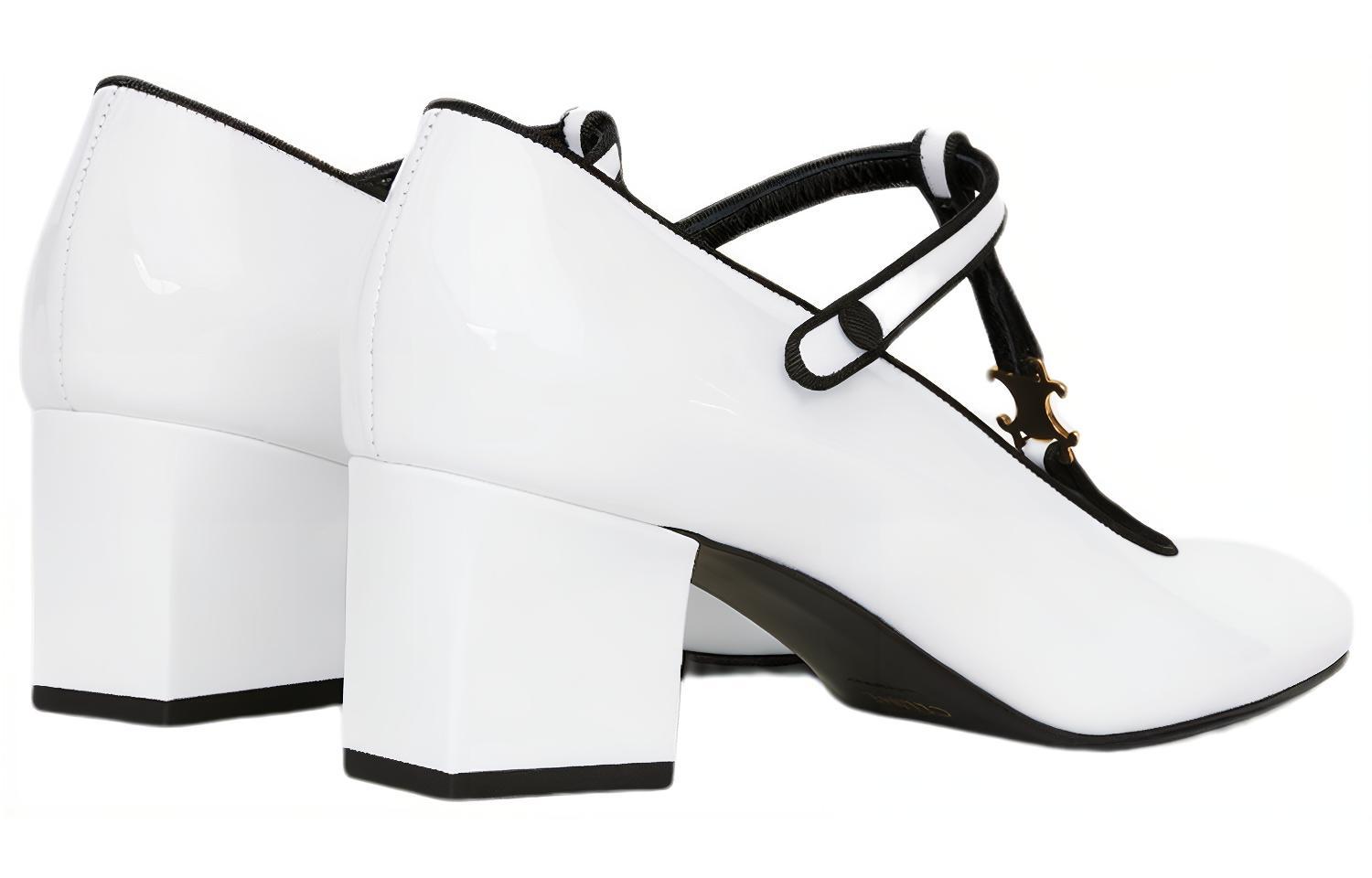 Lookbook CELINE Bables 尖頭粗跟T字帶高跟鞋 女款 白色