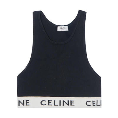 (Women) CELINE Black Knitted Tank Top with Round Neck and Logo Design. 2A68L372N-38CR