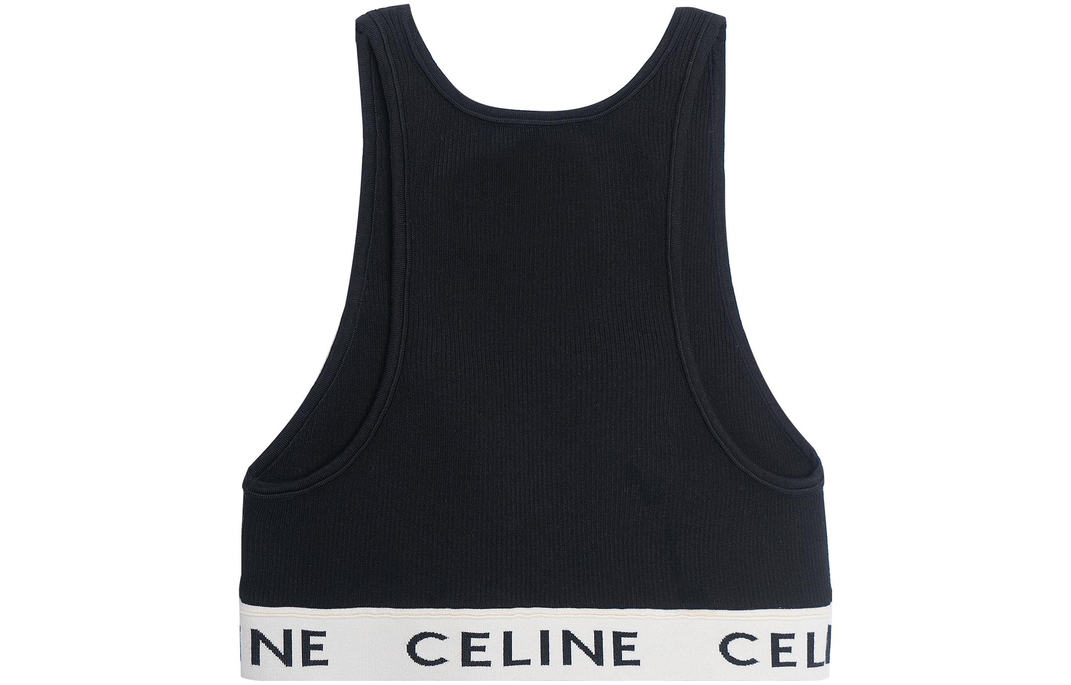 Lookbook (W) 셀린 블랙 라운드넥 로고 디저인 니트 탱크탑. 2A68L372N-38CR