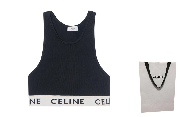 Shop (W) 셀린 블랙 라운드넥 로고 디저인 니트 탱크탑. 2A68L372N-38CR