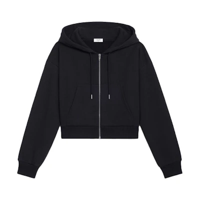 (Women) CELINE Black Letter Logo Print Short Zip-Up Hoodie. 2Y535052H-38AW