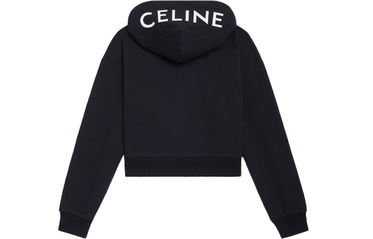 Order (W) CELINE 黑色字母標誌印花短款拉鍊連帽外套. 2Y535052H-38AW