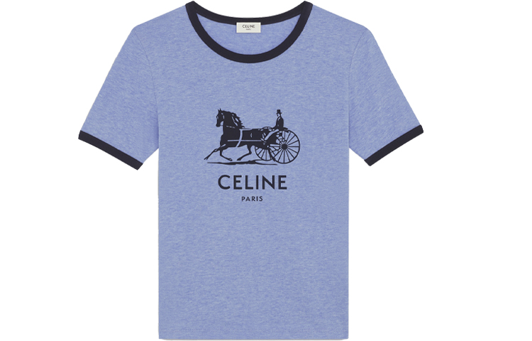 (Women) CELINE Blue Logo Print Cotton Crewneck Short Sleeve T-Shirt. 2X575485F-07BQ 圖 2