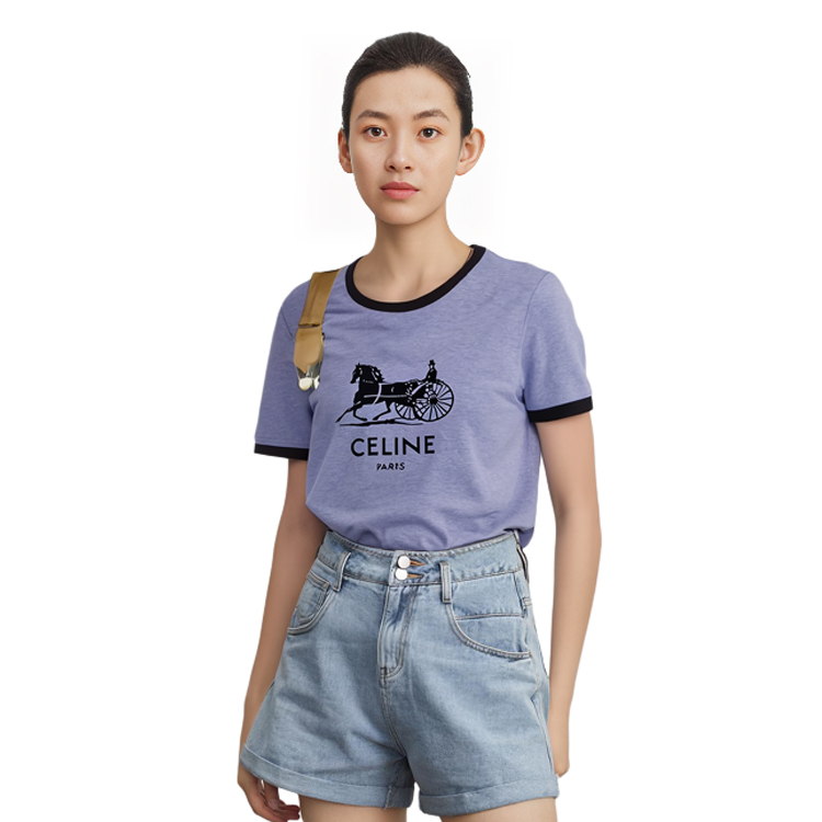 (Women) CELINE Blue Logo Print Cotton Crewneck Short Sleeve T-Shirt. 2X575485F-07BQ 圖 5
