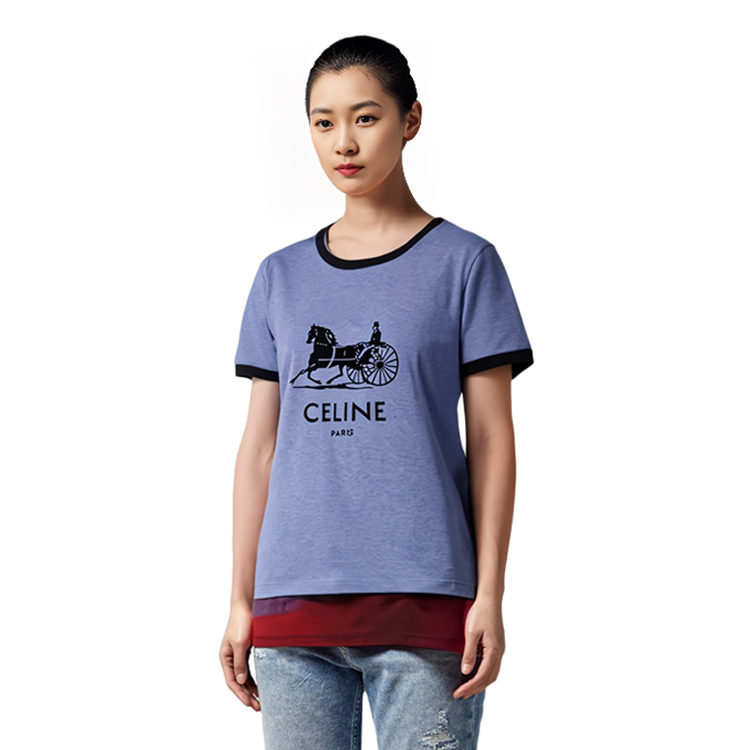 (Women) CELINE Blue Logo Print Cotton Crewneck Short Sleeve T-Shirt. 2X575485F-07BQ 圖 6