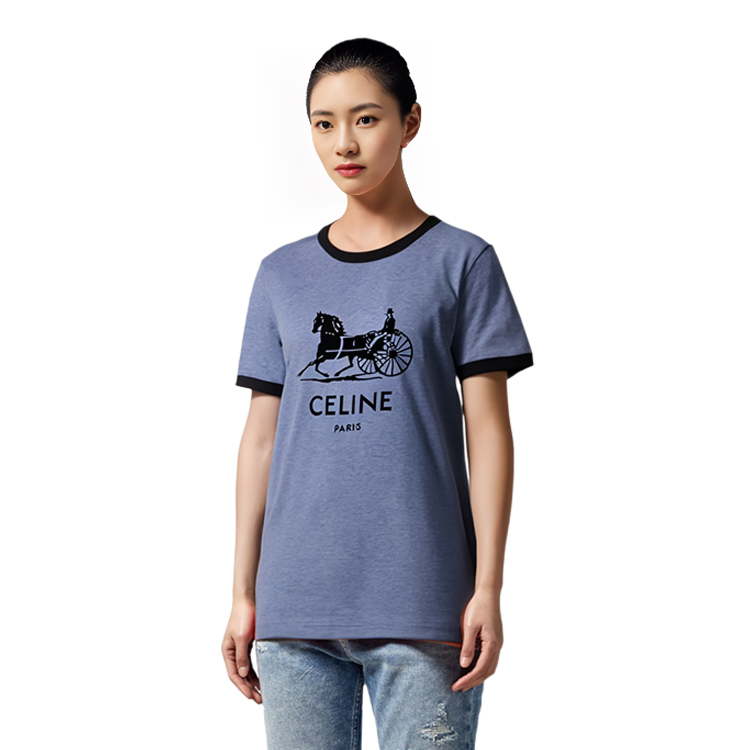 (Women) CELINE Blue Logo Print Cotton Crewneck Short Sleeve T-Shirt. 2X575485F-07BQ 圖 7