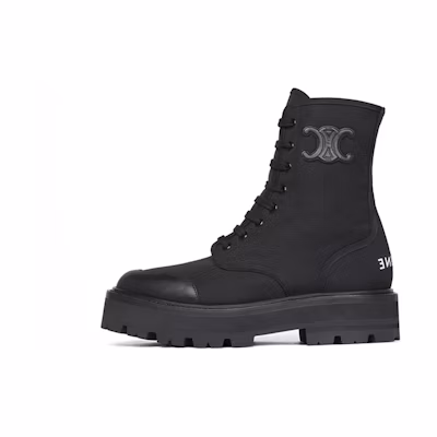 (W) CELINE Bulky 'Black Logo Leather Lace-Up Boot'