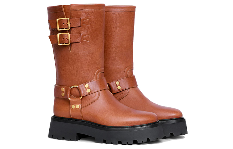 Lookbook (W) CELINE 复古机车风格棕色厚底中帮鞋 354573492C.19TO