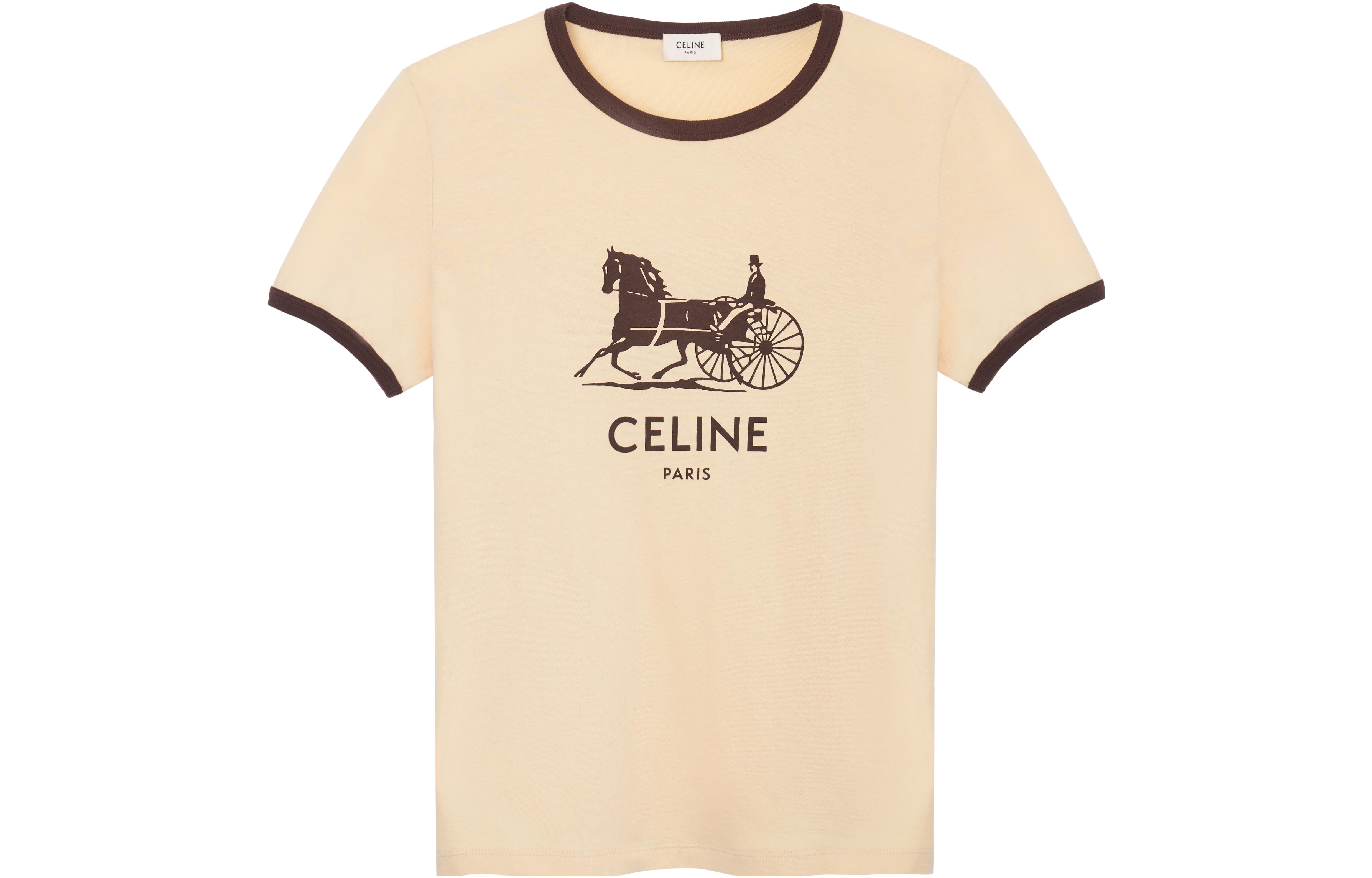 (Women) CELINE Butter Yellow Logo Print Cotton Crewneck T-Shirt 2X575114L-11MR