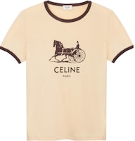 (Women) CELINE Butter Yellow Logo Print Cotton Crewneck T-Shirt 2X575114L-11MR (Women) CELINE Butter Yellow Logo Print Cotton Crewneck T-Shirt 2X575114L-11MR