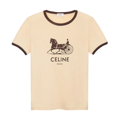 (Women) CELINE Butter Yellow Logo Print Cotton Crewneck T-Shirt 2X575114L-11MR