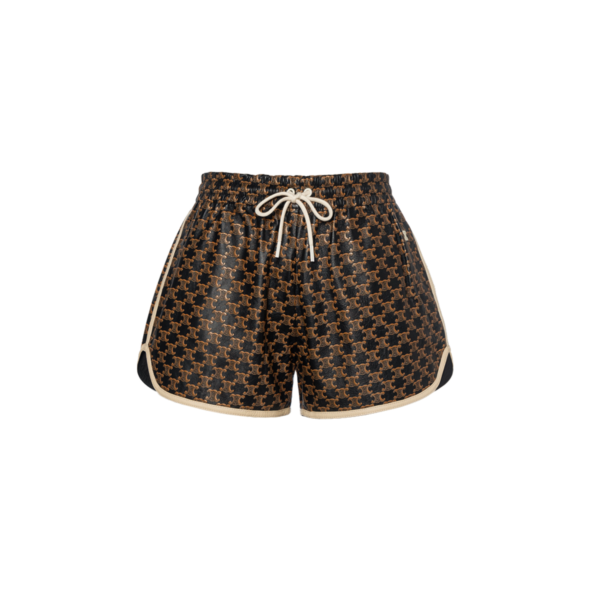 (Women) CELINE Caramel Logo Print Leather Drawstring Relaxed Shorts. 2G218301N-04CB