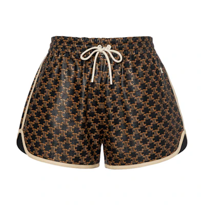 (Women) CELINE Caramel Logo Print Leather Drawstring Relaxed Shorts. 2G218301N-04CB