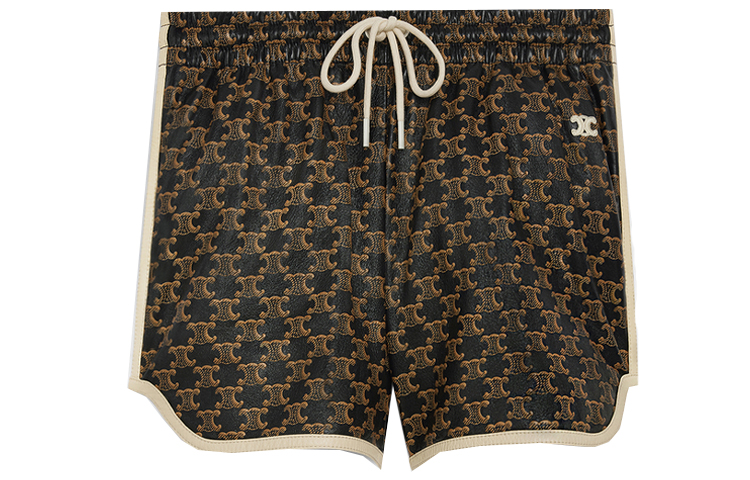 Order (Women) CELINE Caramel Logo Print Leather Drawstring Relaxed Shorts. 2G218301N-04CB