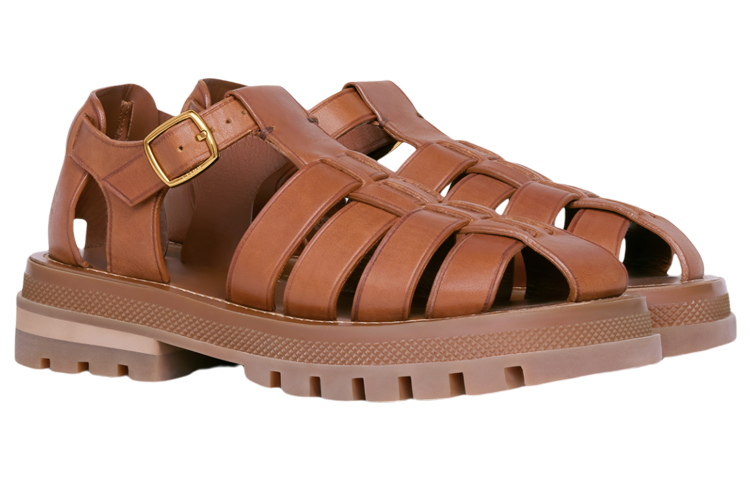 Lookbook (W) Sandalia de Tacón Grueso CELINE 'Cuero Marrón' 345833023C.04LU