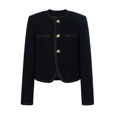 (Women) CELINE Classic Tweed Round Neck Single-Breasted Jacket in Black. 2V00C333J-38NO