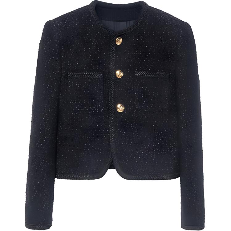 Order (W) CELINE Chaqueta Negra Tweed Clásica Abotonada de Cuello Redondo. 2V00C333J-38NO