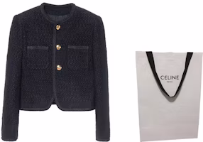 Shop (W) CELINE 經典黑色圓領單排扣粗花呢外套。 2V00C333J-38NO
